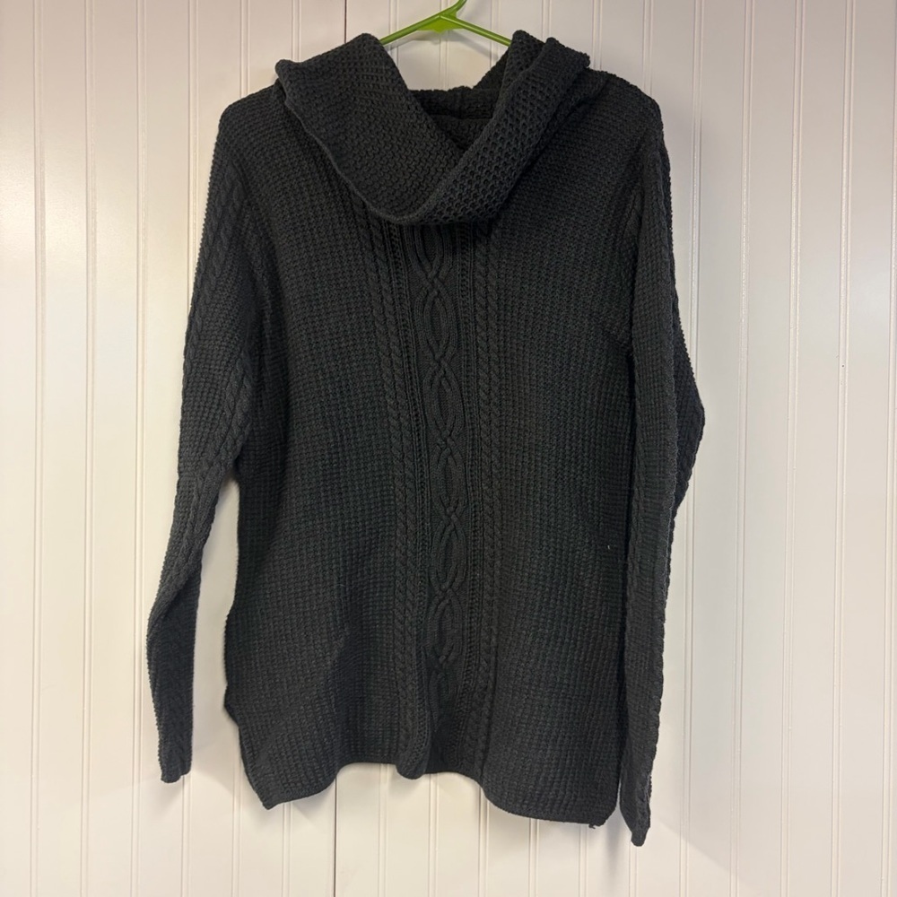Jeanne Pierre Gray Cable Knit Sweater cowl neck Large